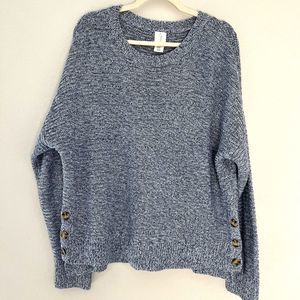 Joie Sweater Womens Size XL Blue Knit Dolman Sleeve Pullover Side Button Hi Low